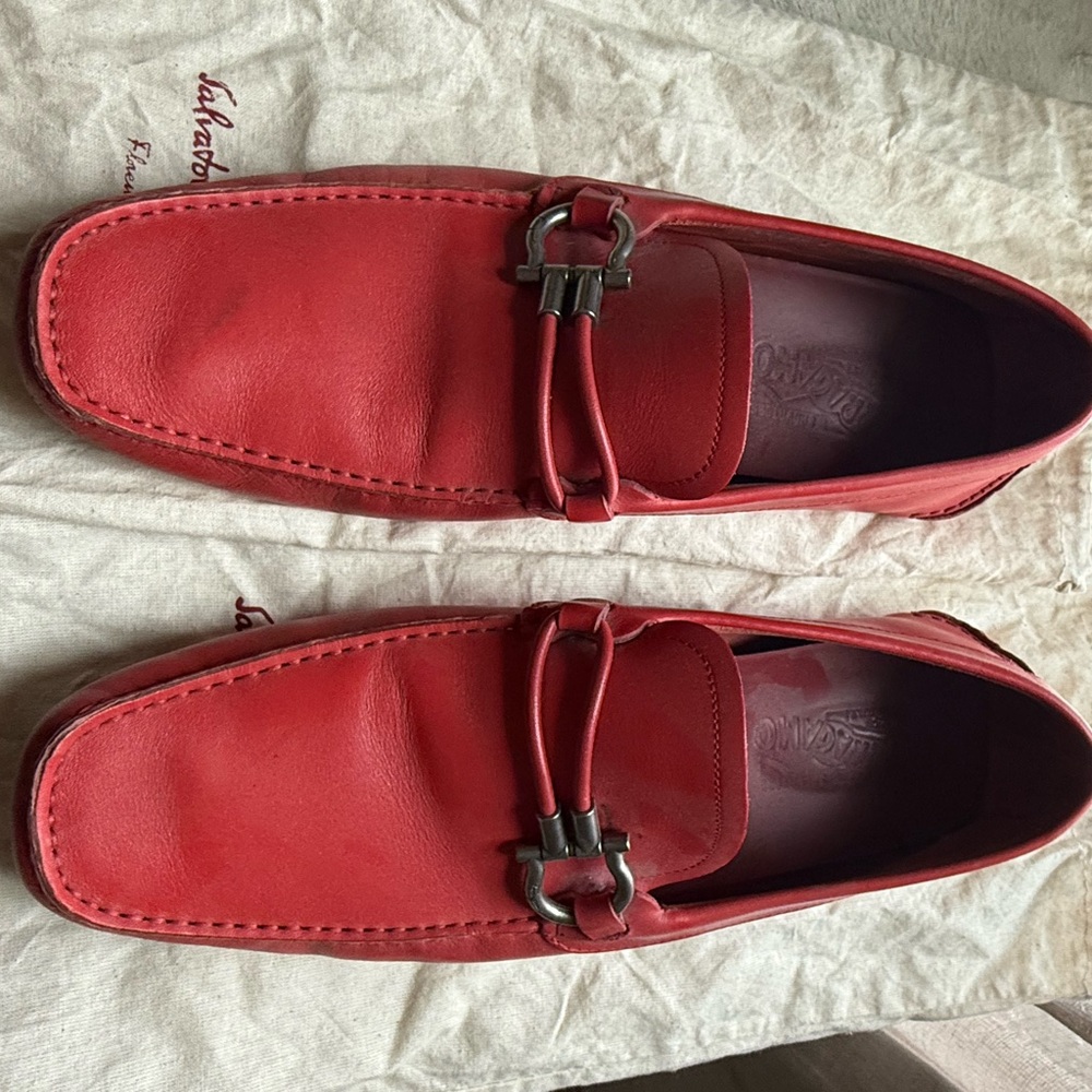 Salvatore Ferragamo Red Leather Slip-Ons
